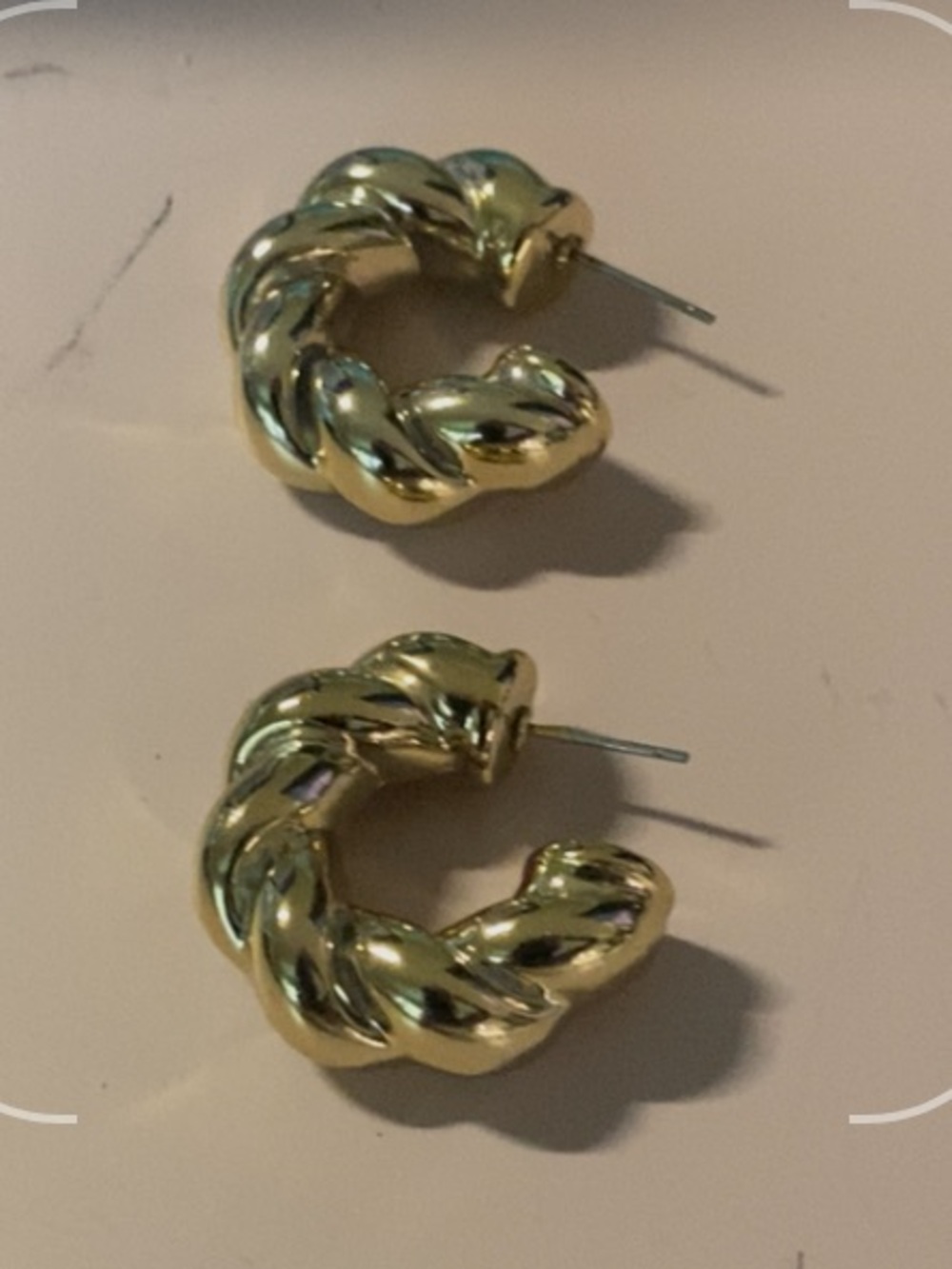 Gold tone Bubble Twisted Croissant Hoop Earrings Textured C-Shape